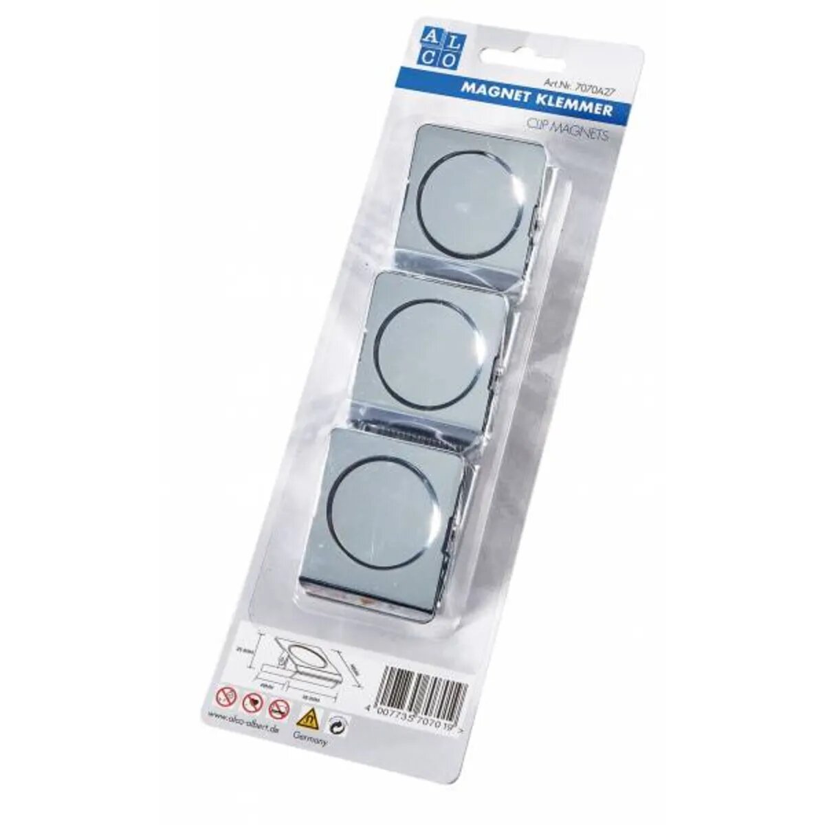 Alco Magnetklemme Metall silber, 38 x 45 mm, 3 Stück