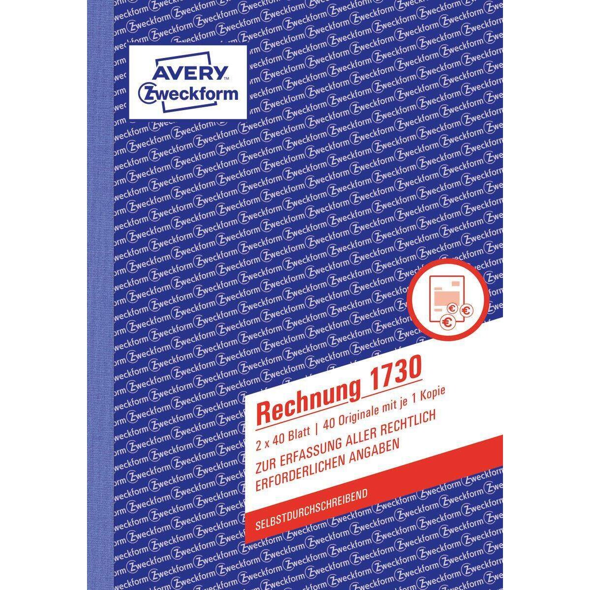 Avery Zweckform 1730 Rechnung, A5, selbstdurchschreibend, 2x40 Blatt
