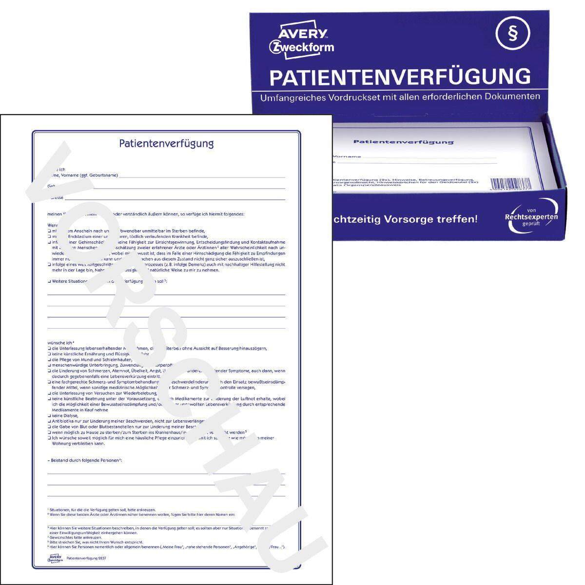Avery Zweckform 2837 Patientenverfügung, umfangreiches Vordruckset, 220x163mm