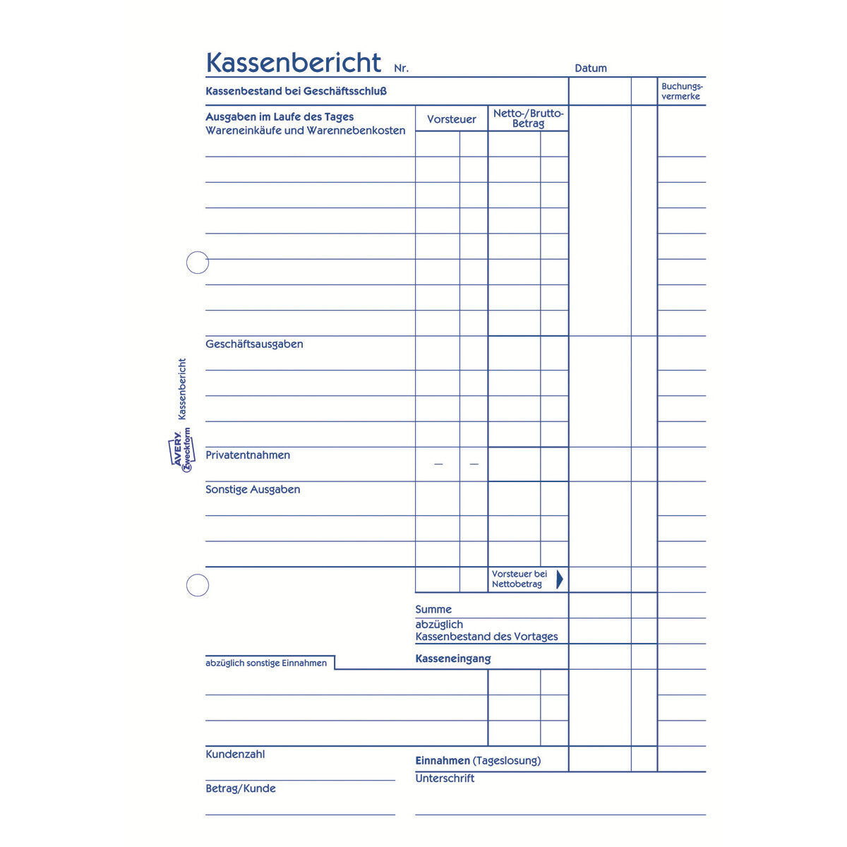 Avery Zweckform 305 Kassenbericht, A5, 50 Originale, 50 Blatt