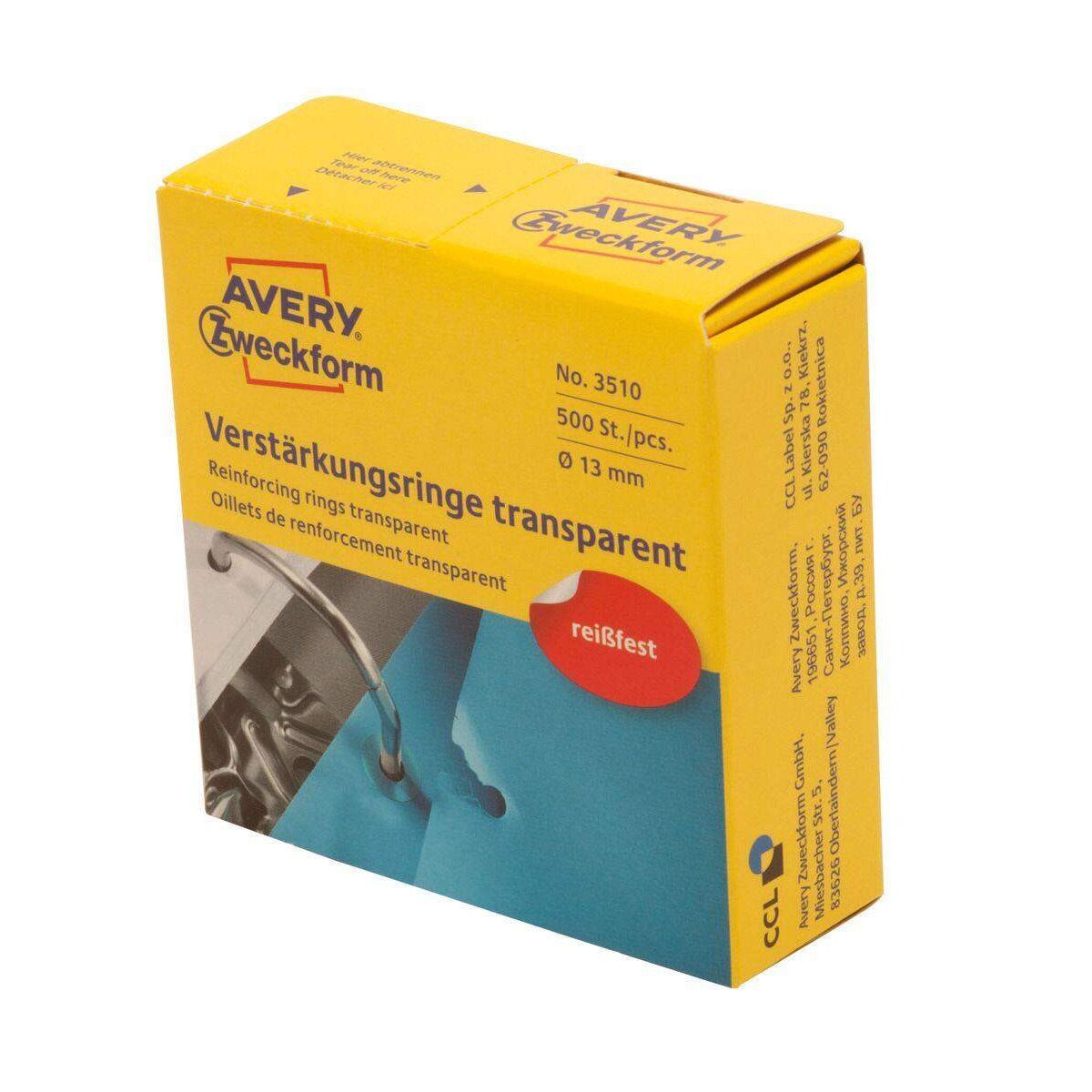 Avery Zweckform 3510 Verstärkungs Ringe Ø 13 mm, 1 Rolle/500 Verstärkungsringe, transparent