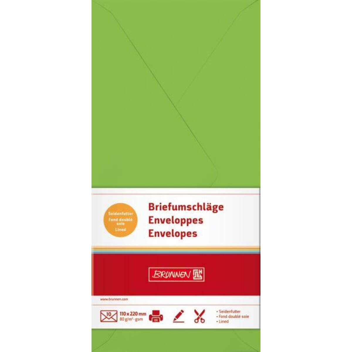 BRUNNEN Briefumschläge hellgrün, 80g/m², DIN lang, 10 Stück