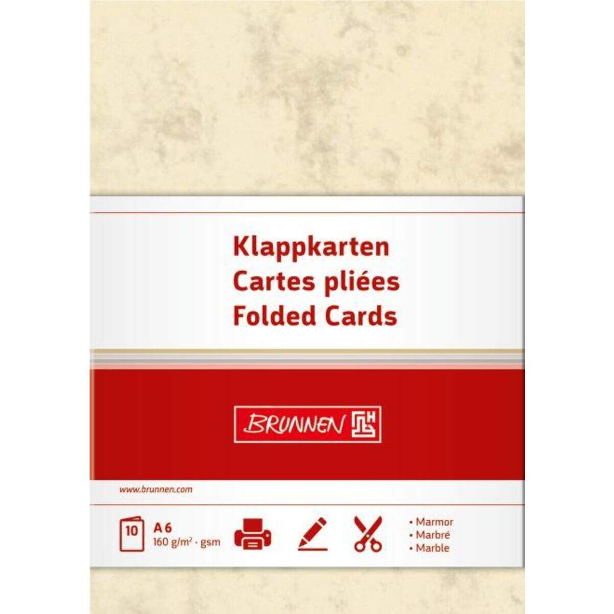 BRUNNEN Doppelkarten Marmor, chamois, A6, 160g/m², 10 Karten