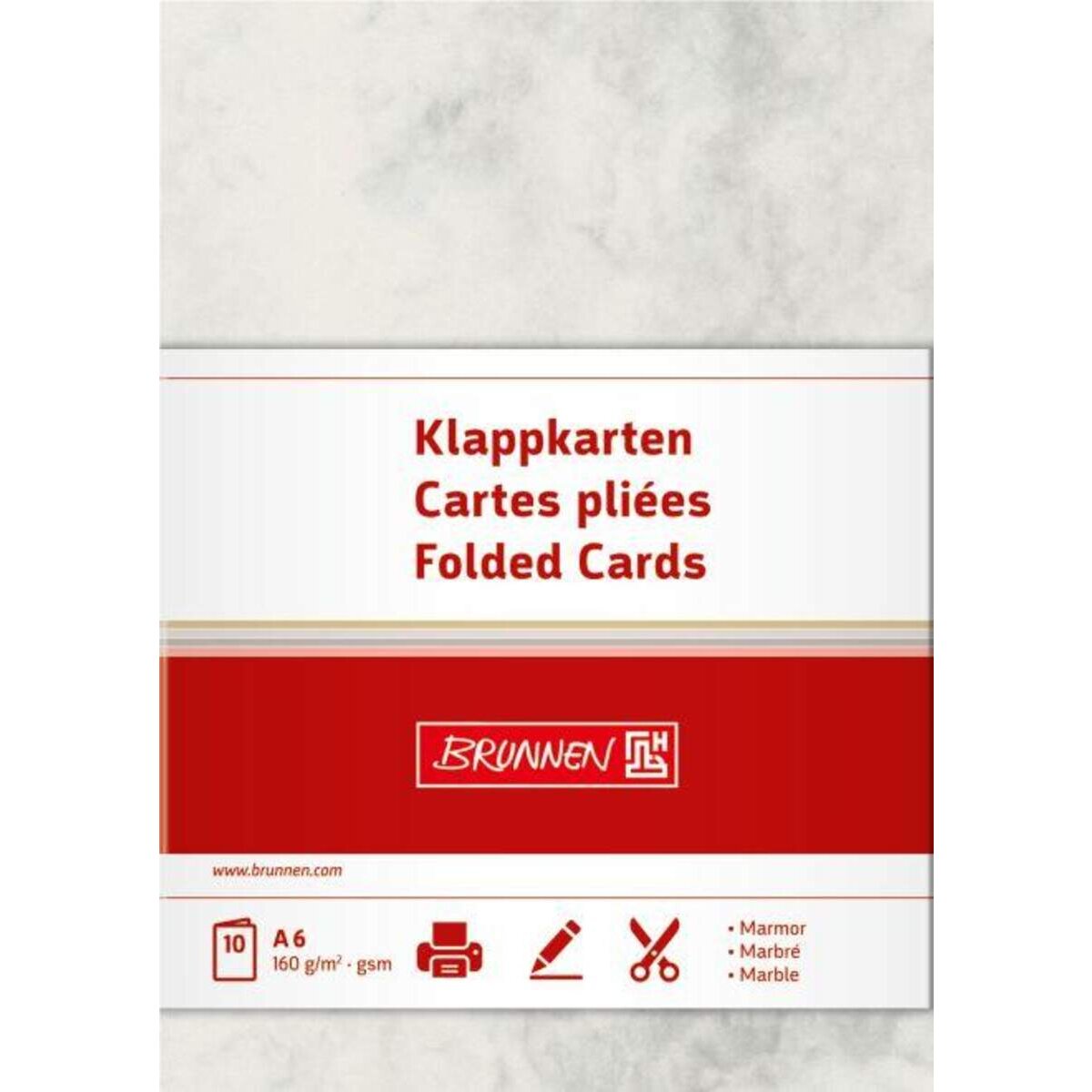 BRUNNEN Doppelkarten Marmor, grau, A6, 160g/m², 10 Karten