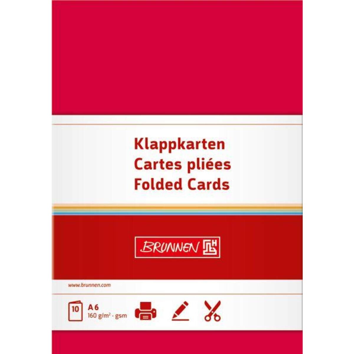 BRUNNEN Klappkarten mittelrot, 160g/m², A6, 10 Karten