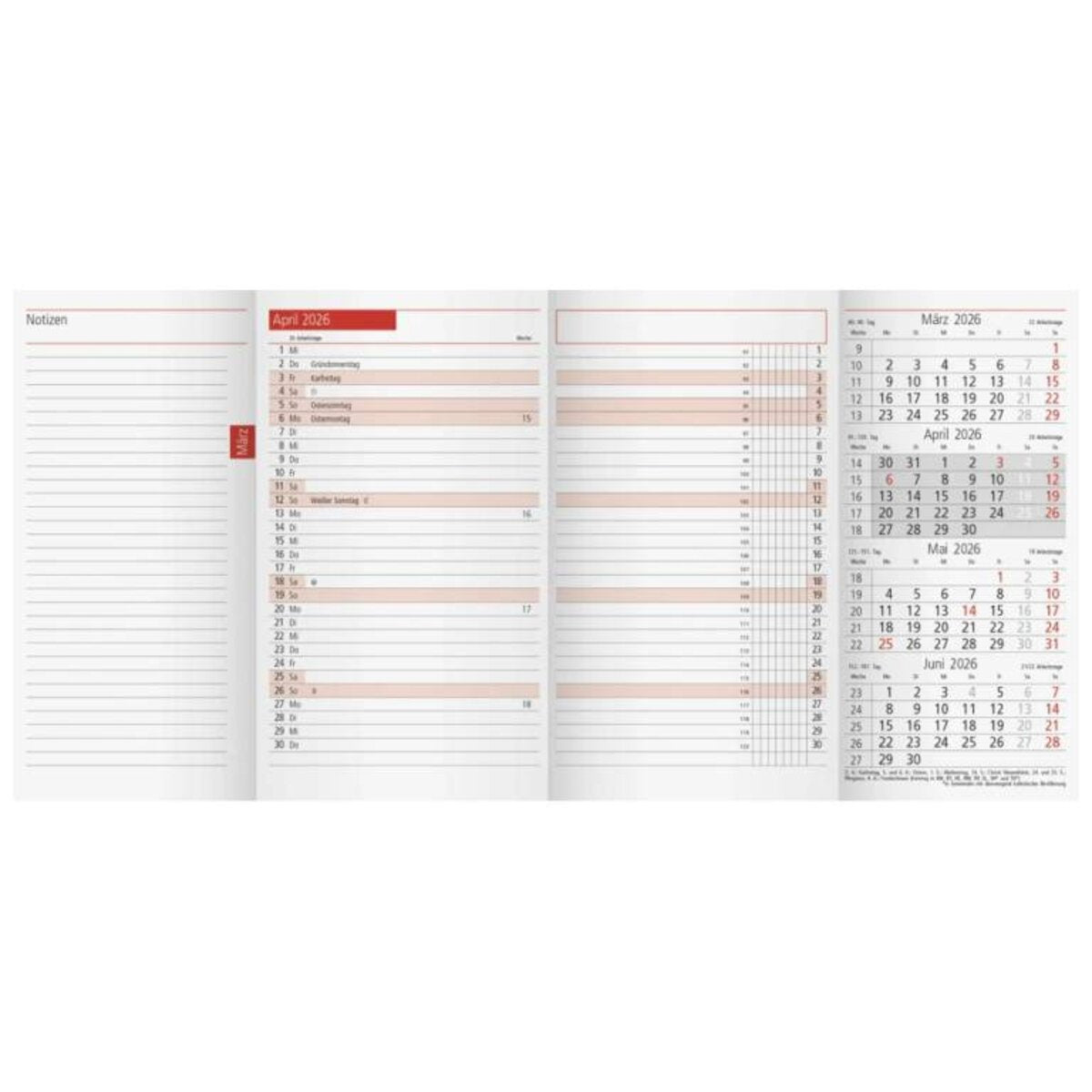 BRUNNEN Monats-Ersatzkalendarium Jahr 2026 87 × 153 mm Karton weiß Mod. TM 12