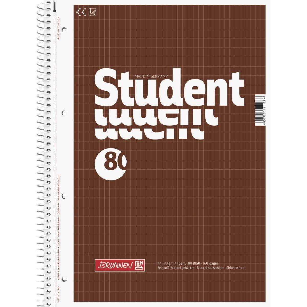 BRUNNEN Notizblock / Collegeblock Student (A4, rautiert 70 g/m² 80 Blatt)