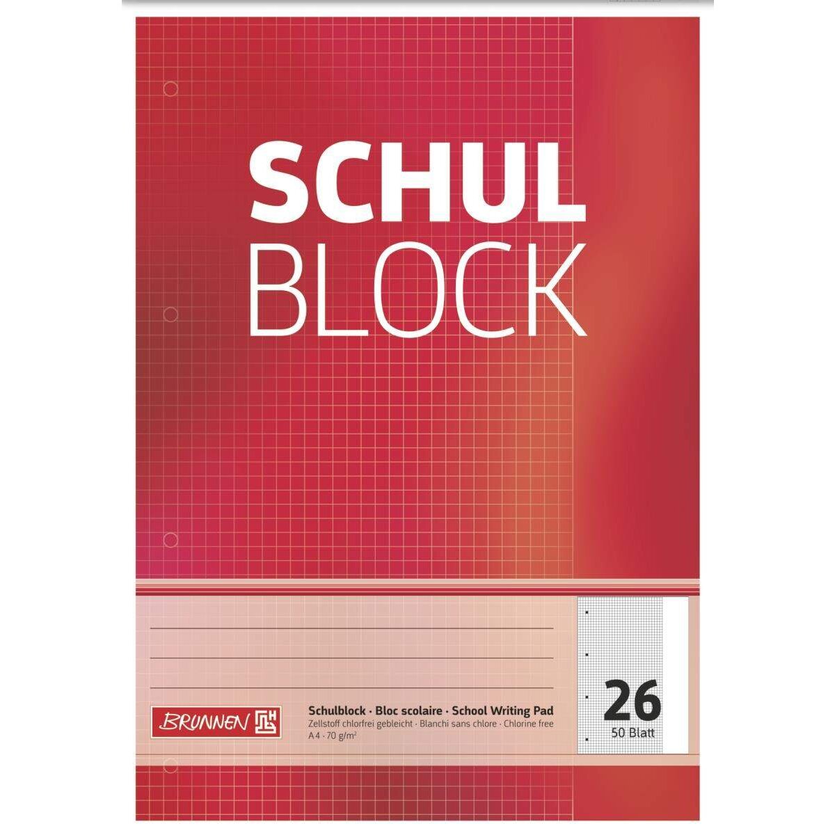 BRUNNEN Schulblock, 70g/m², A4, 50 Blatt, Lineatur 26