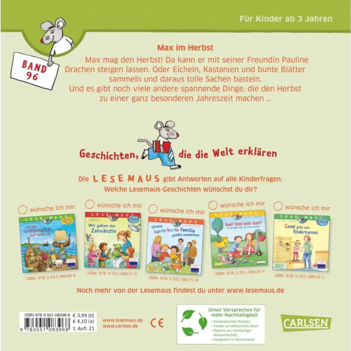 Carlsen Verlag LESEMAUS 96: Max im Herbst