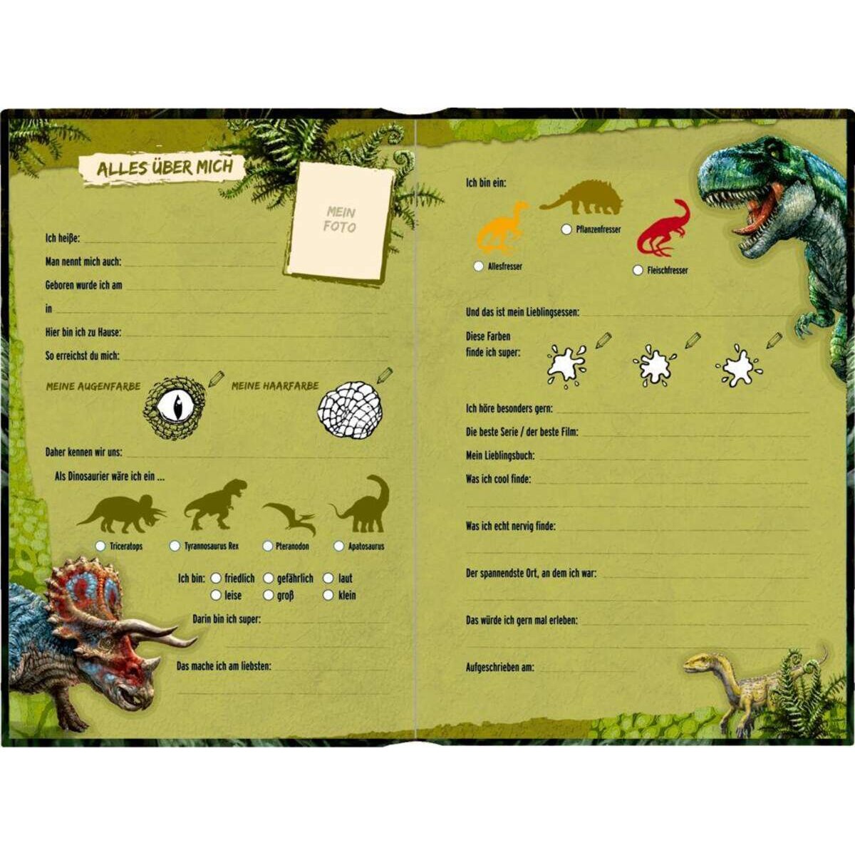 Coppenrath Verlag Freundebuch: Meine Freunde T-Rex World (mit Wendepailletten)