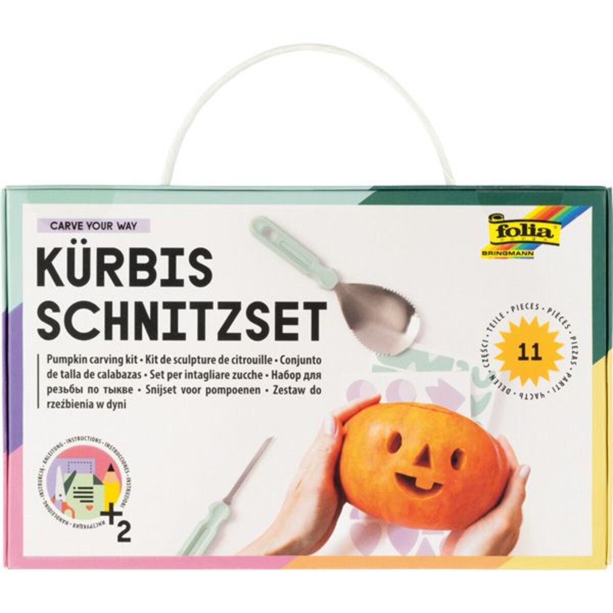 Folia Kürbisschnitz-Set CARVE YOUR WAY, 11 Teile inkl.4 Tools, Vorlagen und Aufbewahrungsbeutel