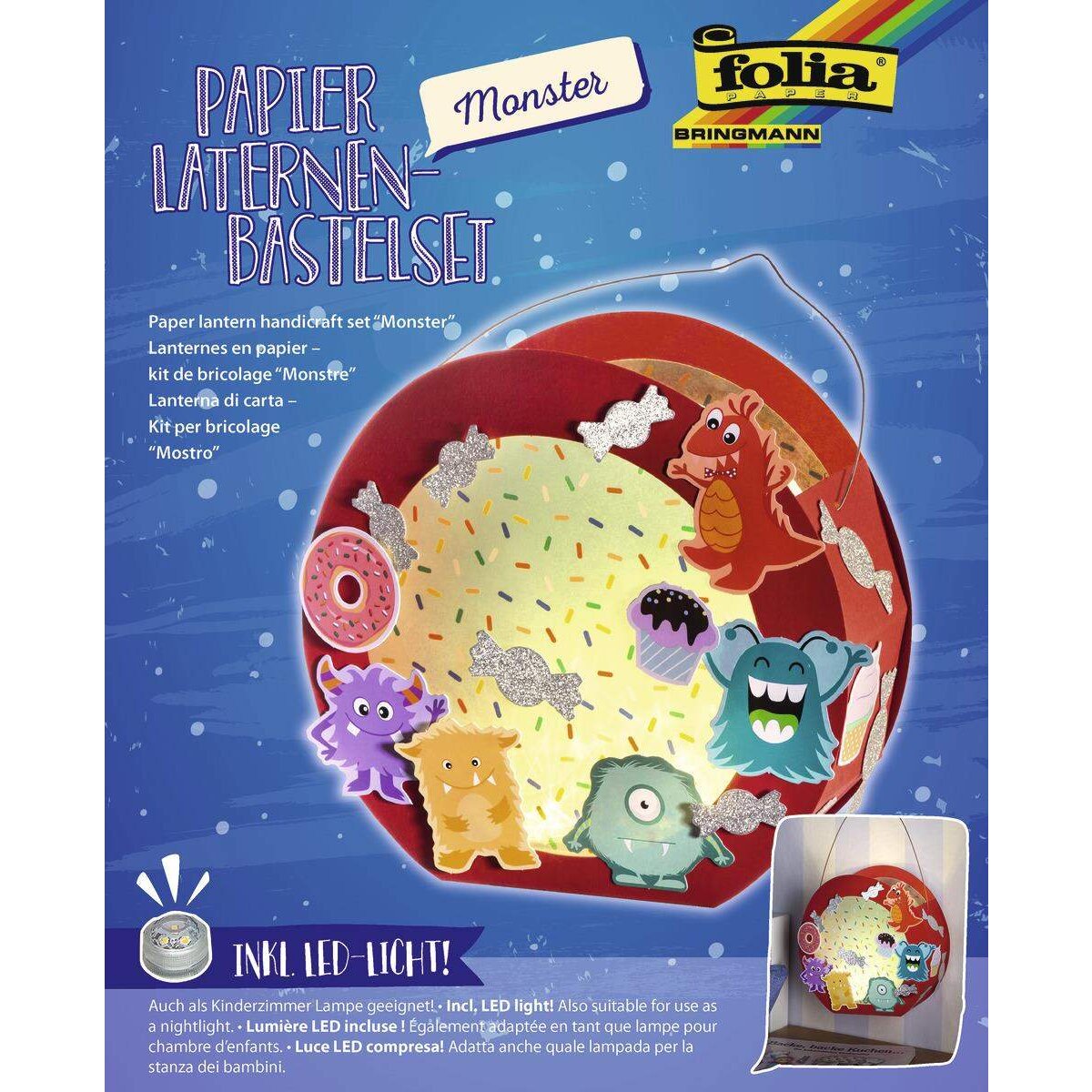 Folia Laternen Bastelset, Monster, inklusive Laternenstab und LED Licht