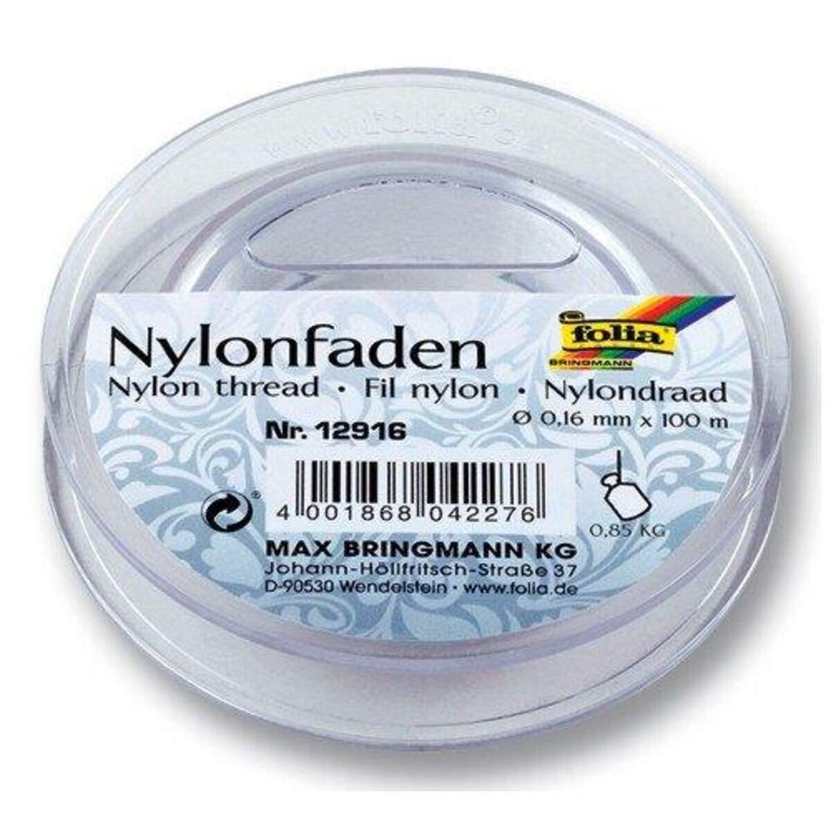Folia Nylonfaden auf Spule, transparent, ca. 0,16 mm x 100 m, Tragkraft 0,85 kg