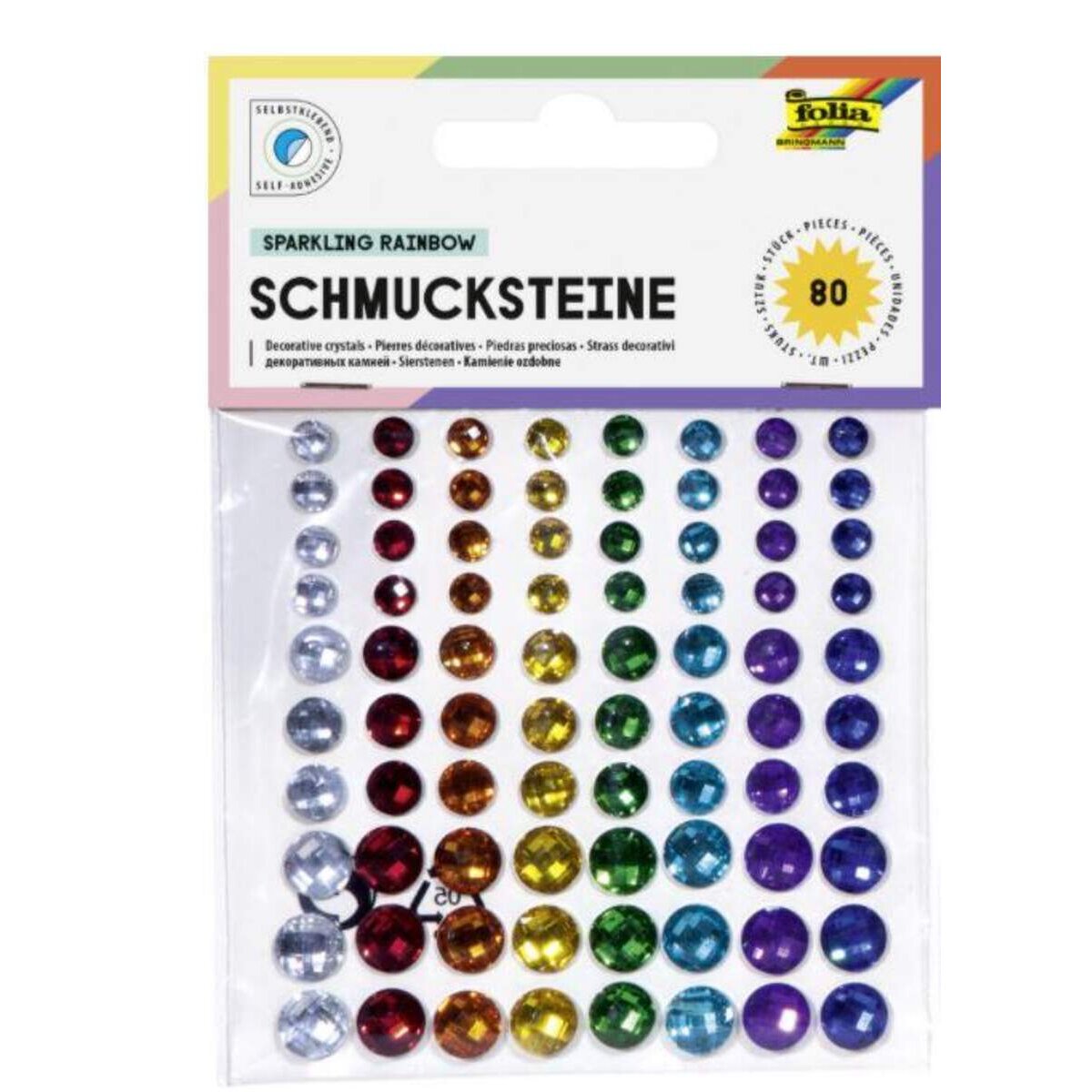 Folia Schmucksteine "Rainbow", selbstklebend, 80 Stück