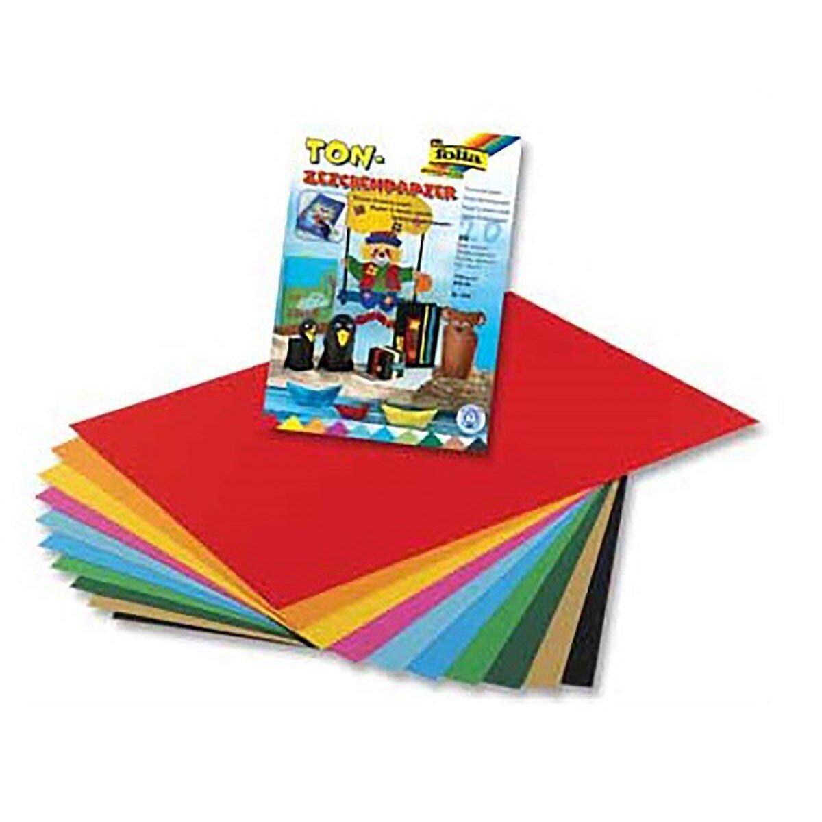 Folia Tonzeichenpapier 130g/m², DIN A4, 20 Blatt, 10 Farben