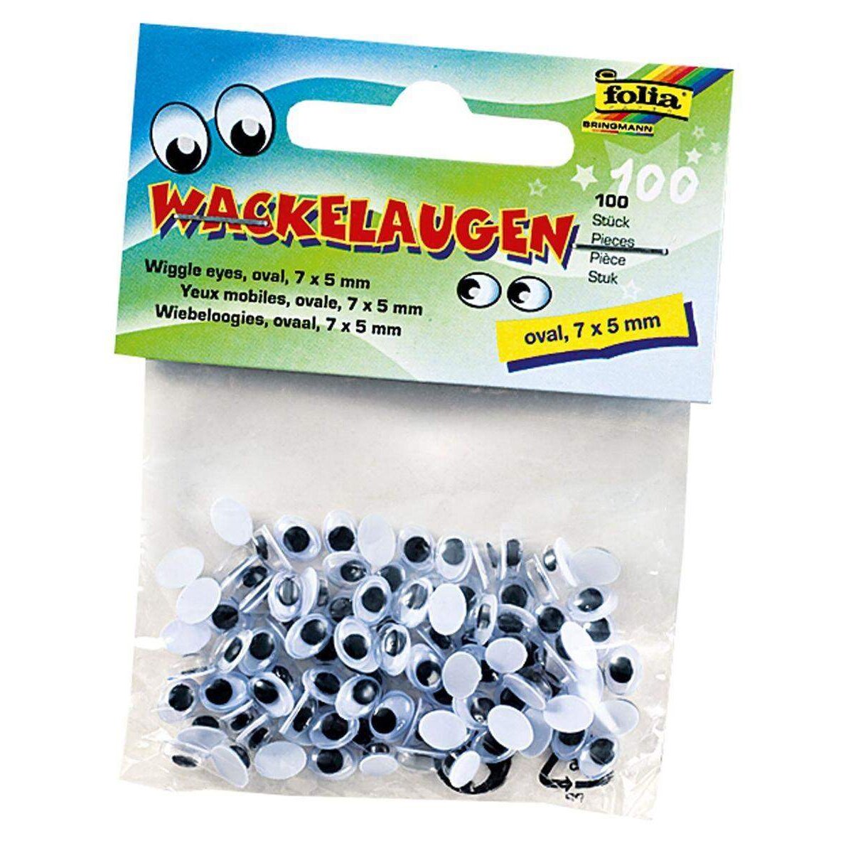 Folia Wackelaugen, weiß, oval ca. 7 x 5mm, 100 Stück