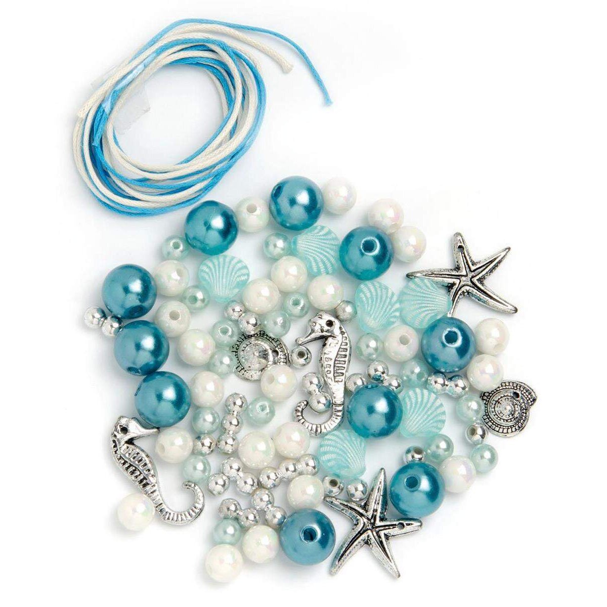 Glorex 61631006 - Perlenset, weiß-silber-türkis