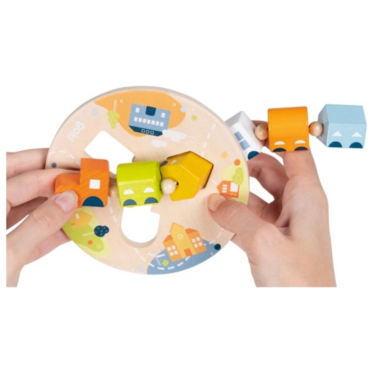 goki Fädelzug, Lokomotive mit 5 Waggons mit verschiedenen Formen