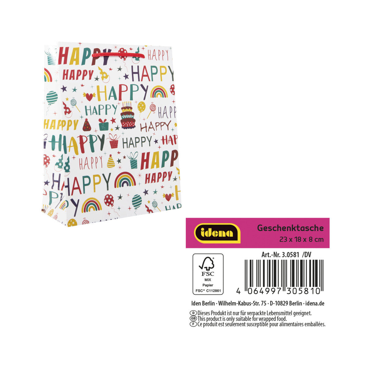 Idena Geschenktasche Happy Birthday 18 x 23 x 8 cm