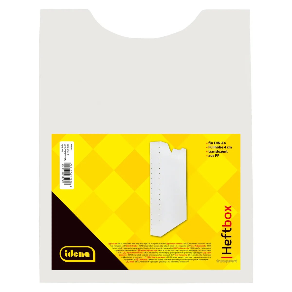 Idena Heftbox A4, transparent, hoch, Füllhöhe 4 cm