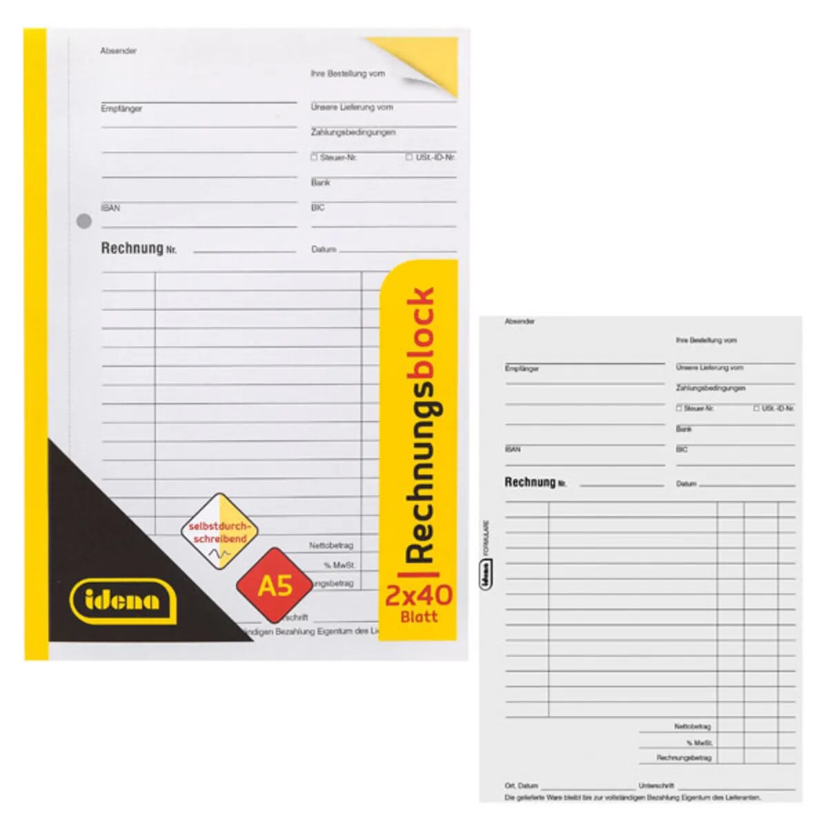 Idena Rechnungsbuch A5, 2x40 Blatt FSC-Mix
