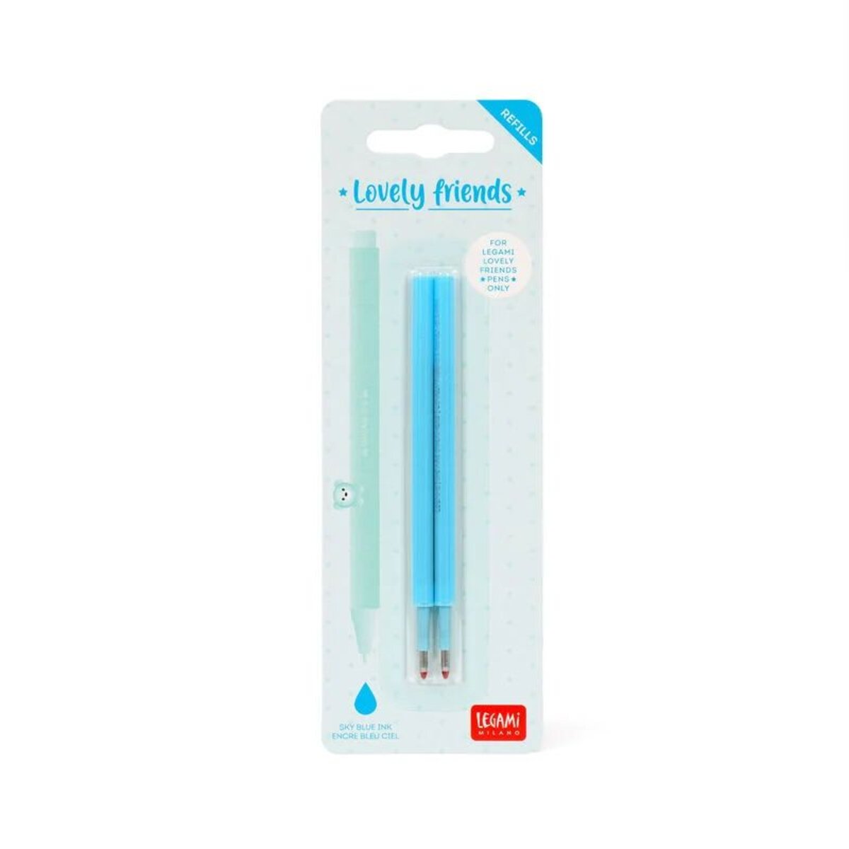 Legami Set mit 2 Ersatzpatronen für Gelstift - Lovely Friends Himmelblau