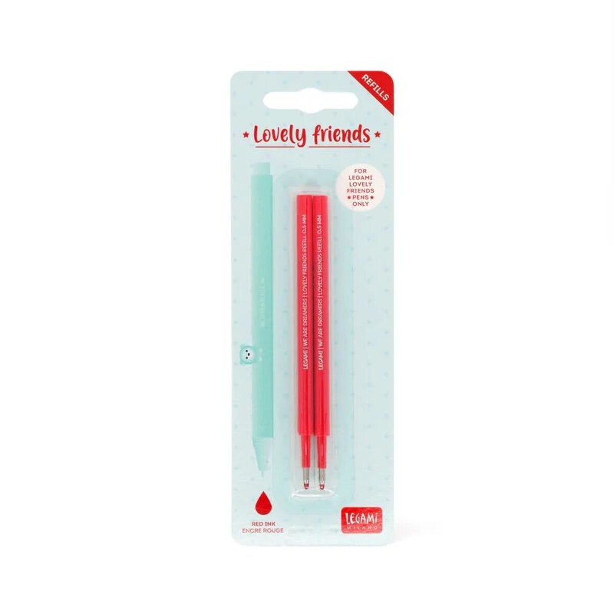 Legami Set mit 2 Ersatzpatronen für Gelstift - Lovely Friends Rot