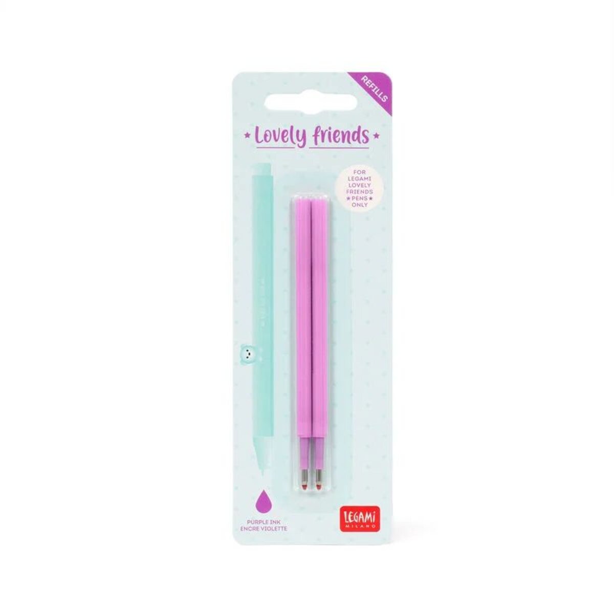 Legami Set mit 2 Ersatzpatronen für Gelstift - Lovely Friends Lila