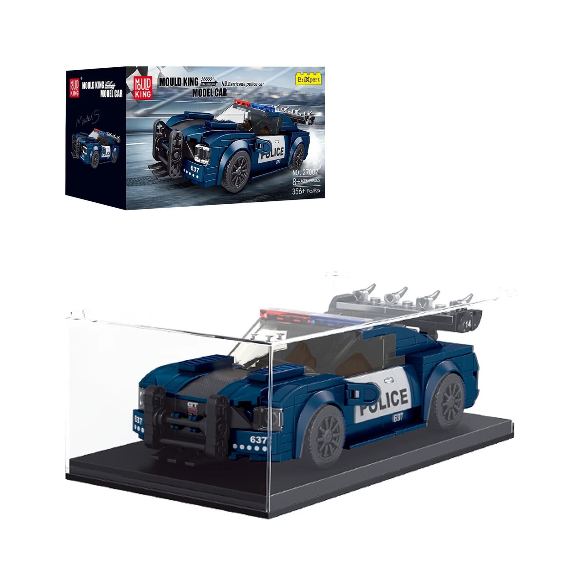 Mould King 27002 - The Barricade Police Mini-Sportwagen Modellbausatz + Showcase