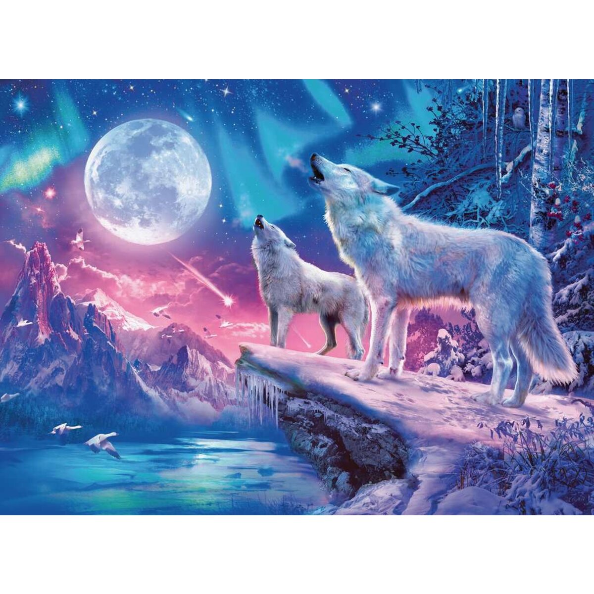 Ravensburger Puzzle - Glow in the Dark: Wolf im Nordlicht, 500 Teile