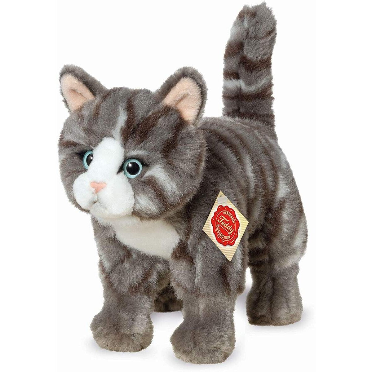 Teddy Hermann Katze stehend grau getigert 20 cm