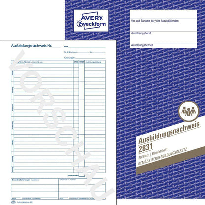 Avery Zweckform 2831 Ausbildungsnachweis, in Heftform, A4, 28 Blatt