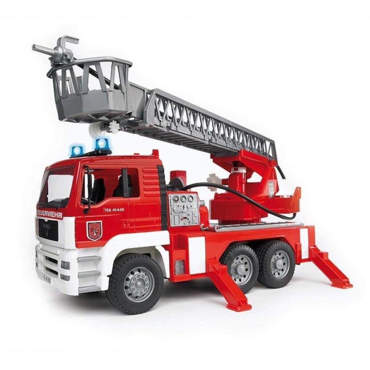 BRUDER® 02771 MAN TGA Feuerwehr mit Drehleiter, Wasserpumpe und Light and Sound Module(trucks) inkl. Batterie