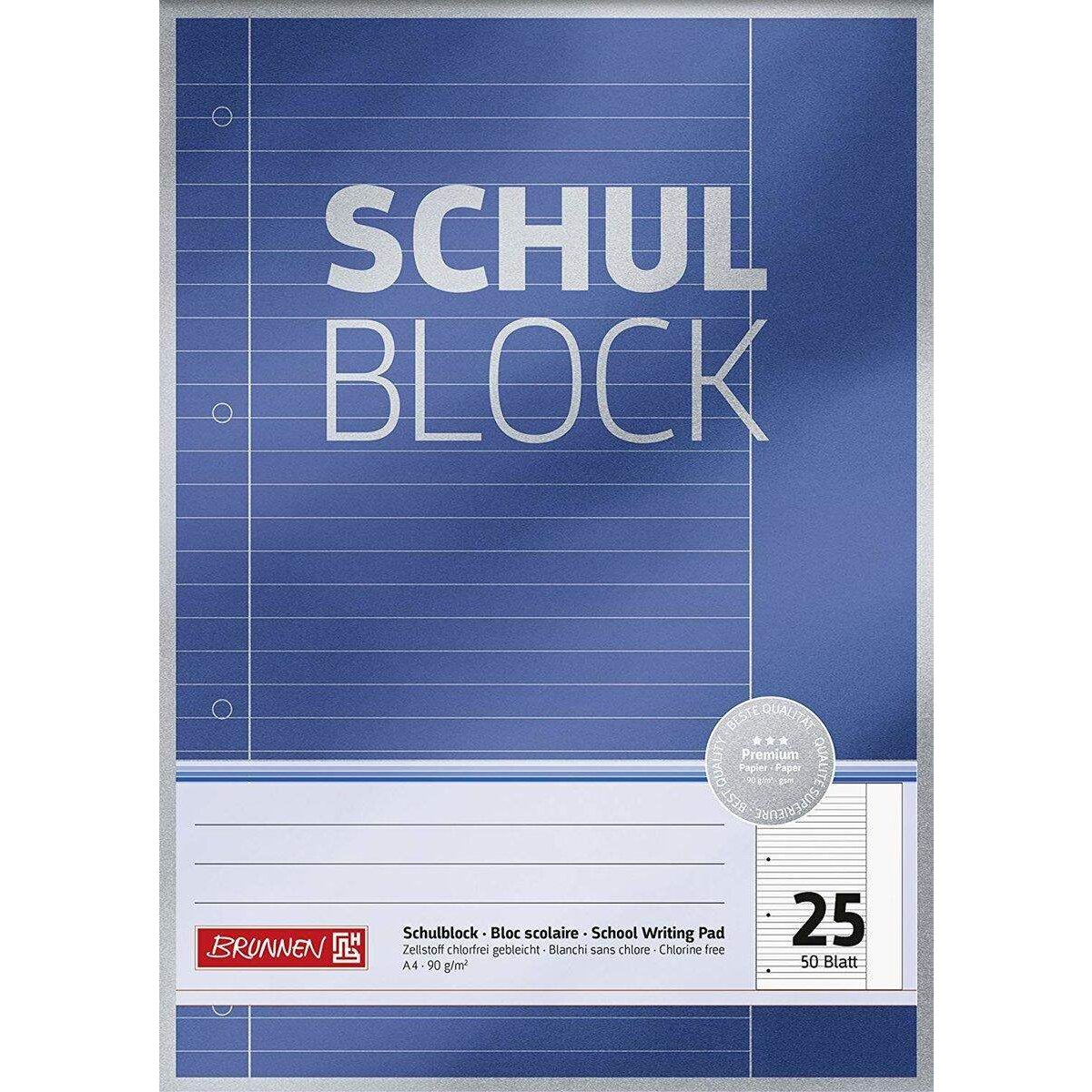 BRUNNEN Schulblock A4 liniert, mit Rand, Lineatur 25