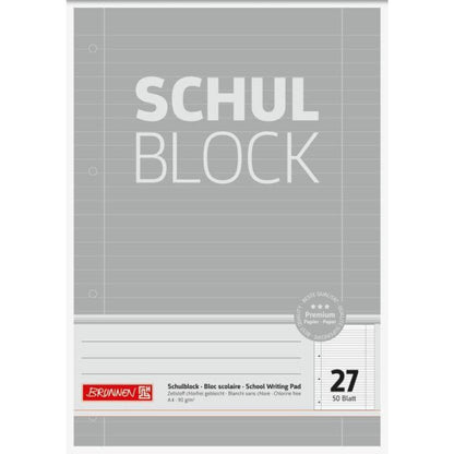 BRUNNEN Schulblock grau A4, 50 Blatt, gelocht, LIneatur 27