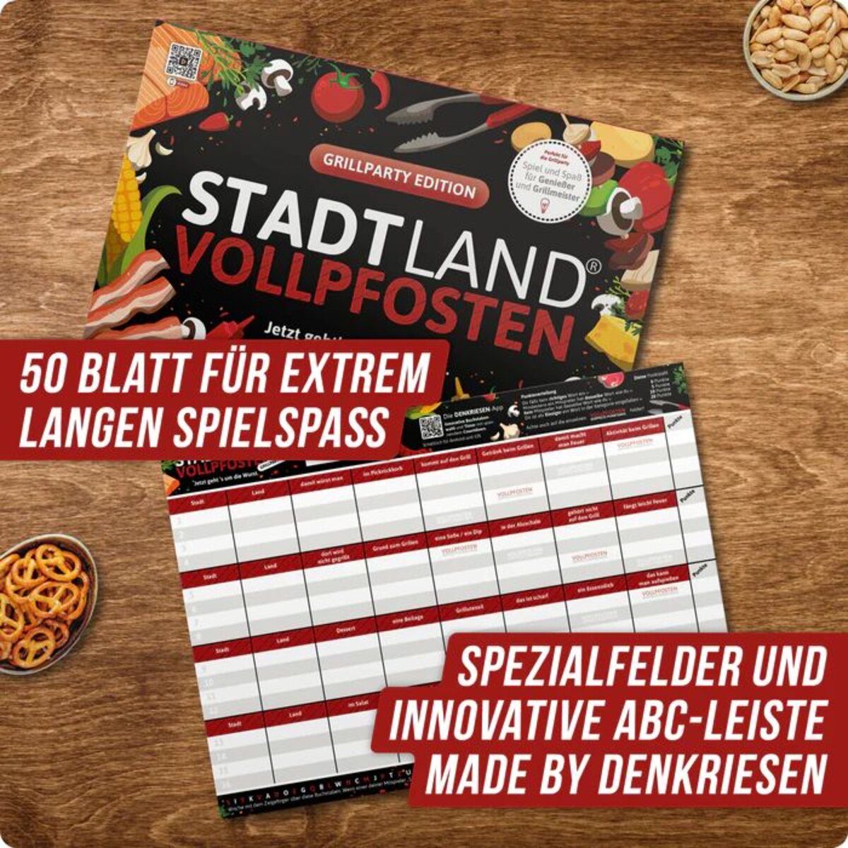 Denkriesen Stadt Land Vollpfosten - Grillparty Edition "Jetzt geht's um die Wurst"