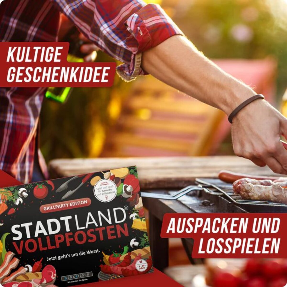 Denkriesen Stadt Land Vollpfosten - Grillparty Edition "Jetzt geht's um die Wurst"