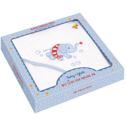 Die Spiegelburg Kapuzenbadetuch Elefant, hellblau - BabyGlück (ca. 80x80 cm)