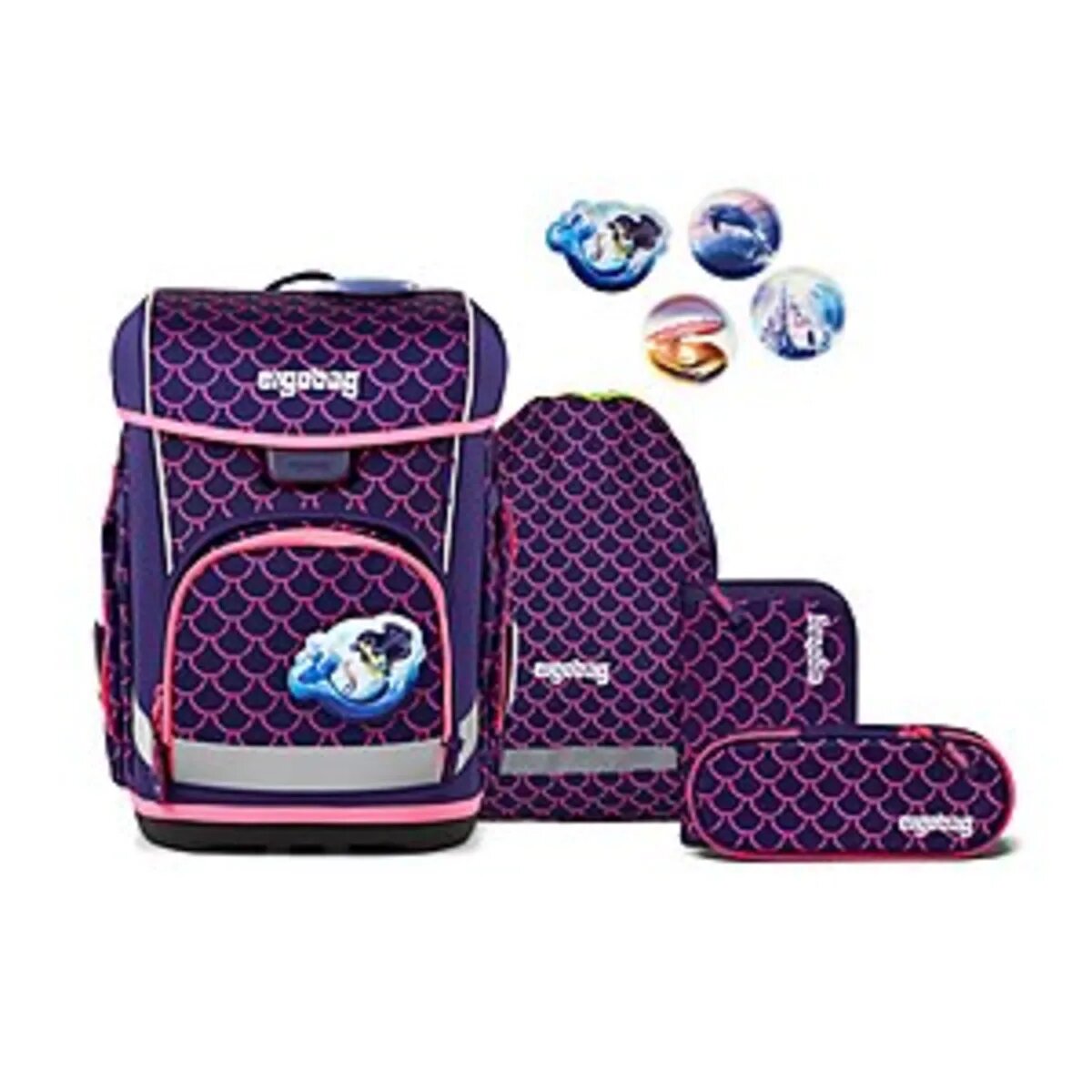 ergobag Cubo Light Schulranzen-Set PerlentauchBär, 5-teilig rosa lila 19 Liter 2025