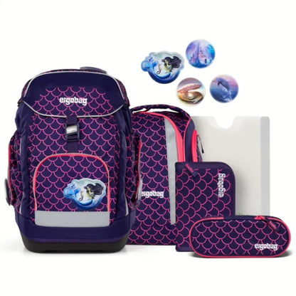 ergobag Maxi Schulranzen-Set PerlentauchBär, 6-teilig Rosa, Lila 24 Liter 2025