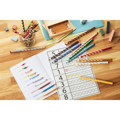 Ergonomischer Buntstift für Linkshänder - STABILO EASYcolors - 12er Pack mit Spitzer - mit 12 verschiedenen Farben - Spezialfarben