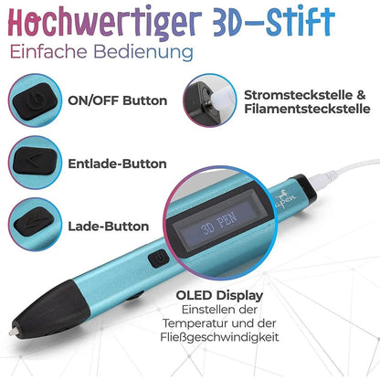 Filapen 3D Stift Set mit 10 Filamenten und Etui (blau)