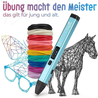 Filapen 3D Stift Set mit 10 Filamenten und Etui (blau)