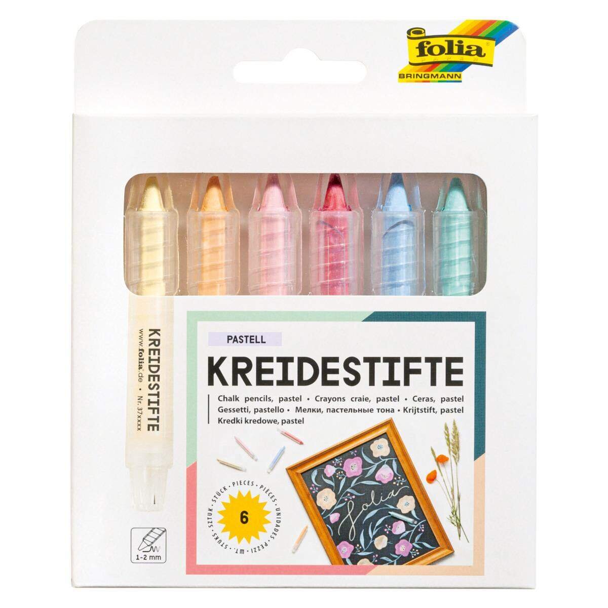 Foia Kreidestifte Set, pastell, 6 Stifte sortiert in 6 verschiedenen Farben