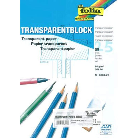 Folia 8000/25 Transparentpapierblock, A4, 25 Blatt