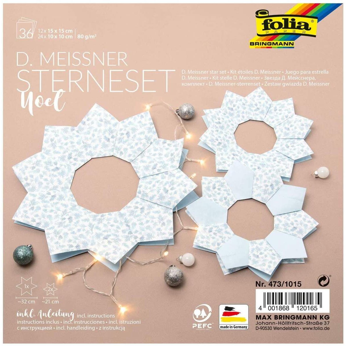 Folia D. Meissner Sterne Set Noel, Faltsterne Bastelset mit 36 Blatt (80 g/m²)