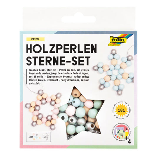Folia Holzperlen Set Sterne Pastel, 161 Teile
