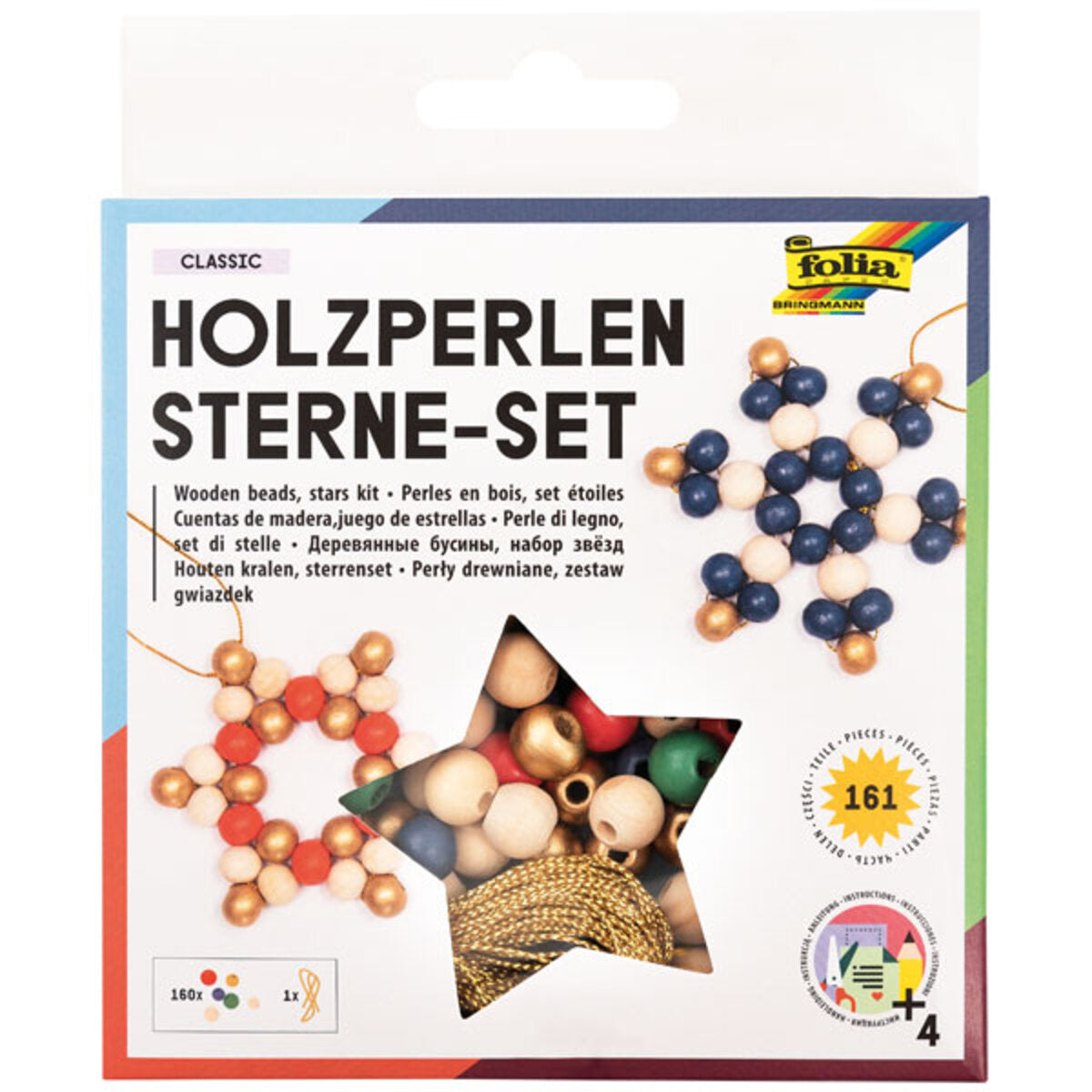 Folia Holzperlen Sterne Set Classic, 161 Teile