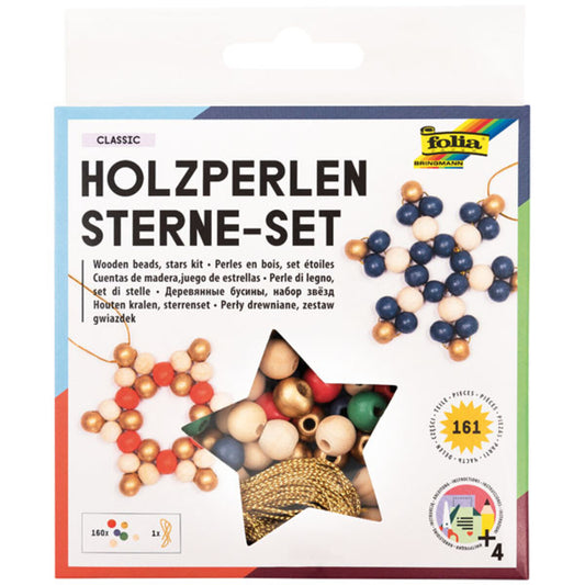 Folia Holzperlen Sterne Set Classic, 161 Teile