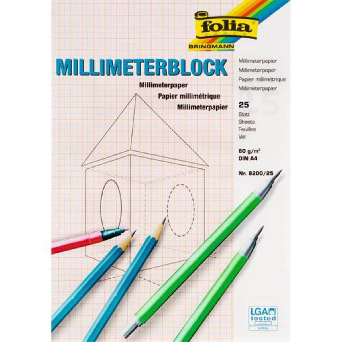 Folia Millimeterblock , 25 Blatt A4 80g